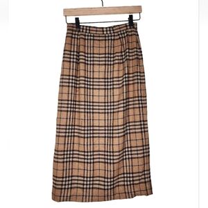 1980s John Meyer Plaid Wool Blend Vintage Midi Skirt in Brown and Tan Size 6